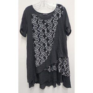 Firmianality Womens Lagenlook Dress Large Black Lace Detail Layered Ruffle BOHO